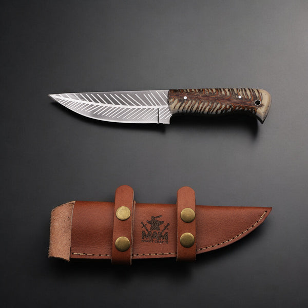 MAM Handmade stainless steel knife-9 inch with resin handle and leather sheath for hunting, camping, EDC and other outdoor adventures.