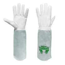 Leather Gardening Gloves, Rose Pruning Gloves, Thorn Proof Goatskin Leather Gloves for Men and Women, (Gray-White)