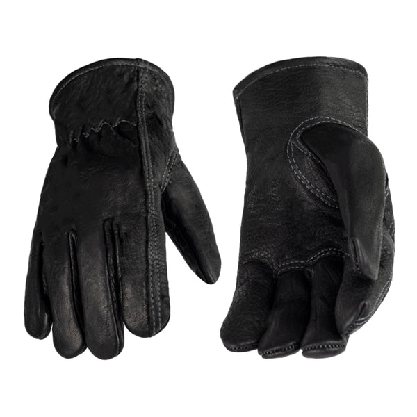 American Fur Premium Buffalo Leather Gloves, Unlined Work Gloves (Black)