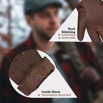 AMERICAN FUR Premium Buffalo Leather Gloves, Unlined Work Gloves (Brown/Cognac)