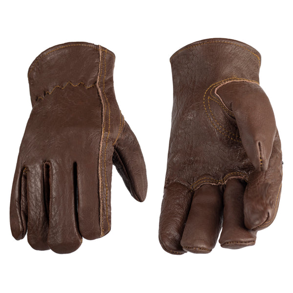 AMERICAN FUR Premium Buffalo Leather Gloves, Unlined Work Gloves (Brown/Cognac)
