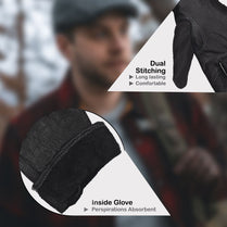 American Fur Premium Buffalo Leather Gloves, Unlined Work Gloves (Black)